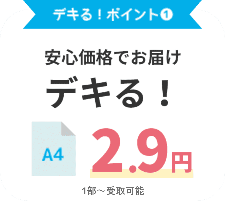 デキる!ポイント① 安心価格でお届け デキる! A4 2.9円