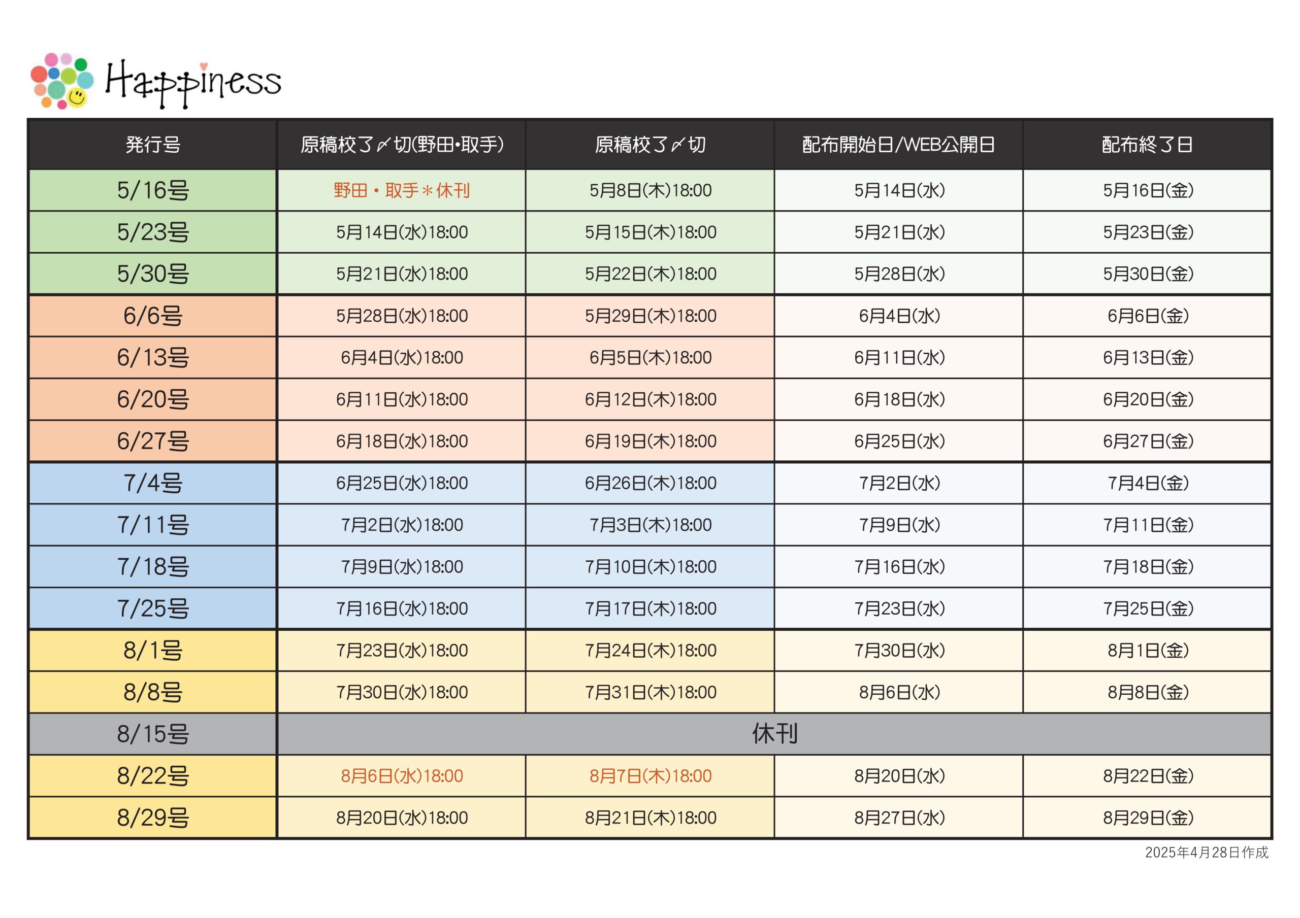 Happiness発行スケジュールPDF