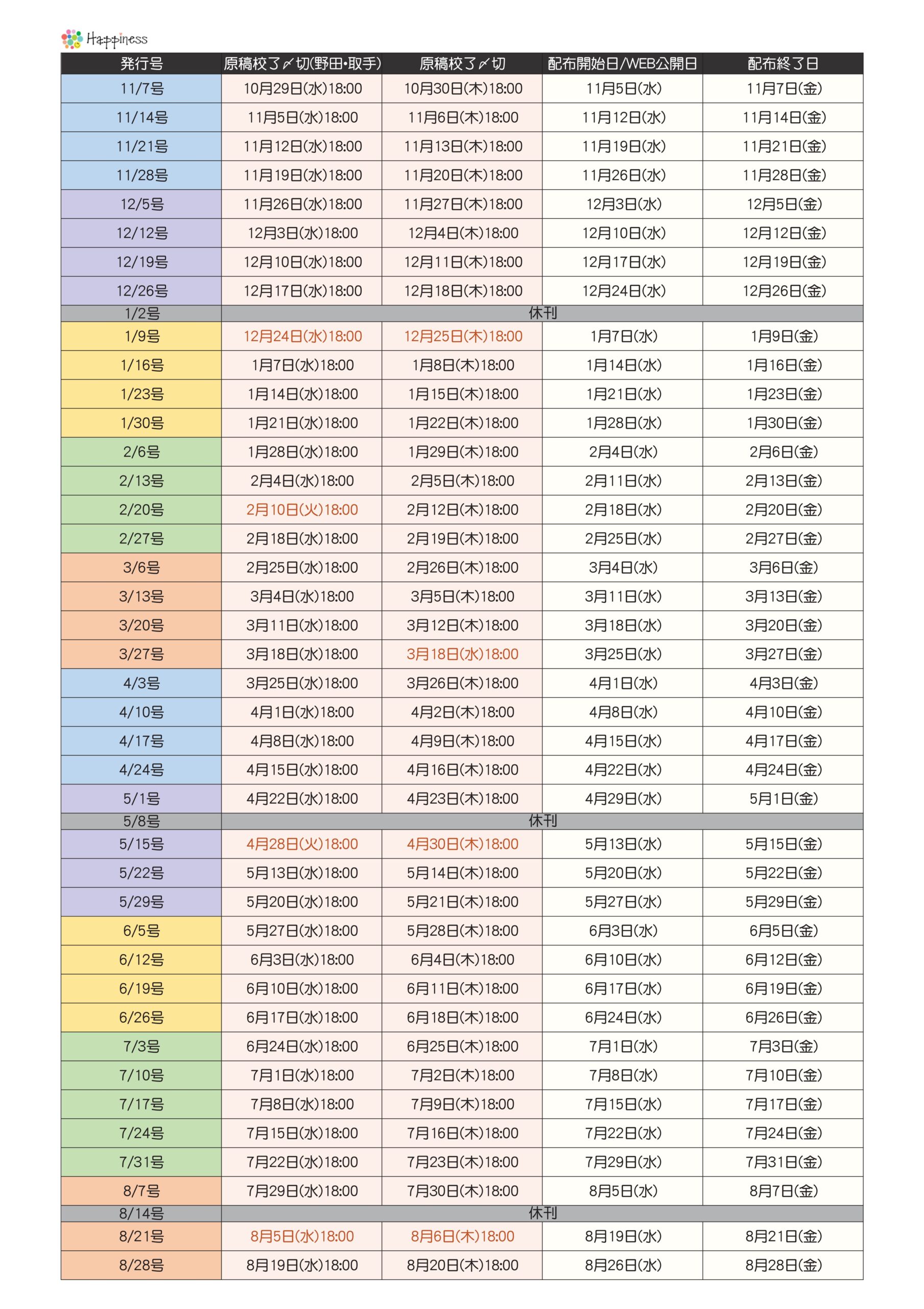 Happiness発行スケジュールPDF