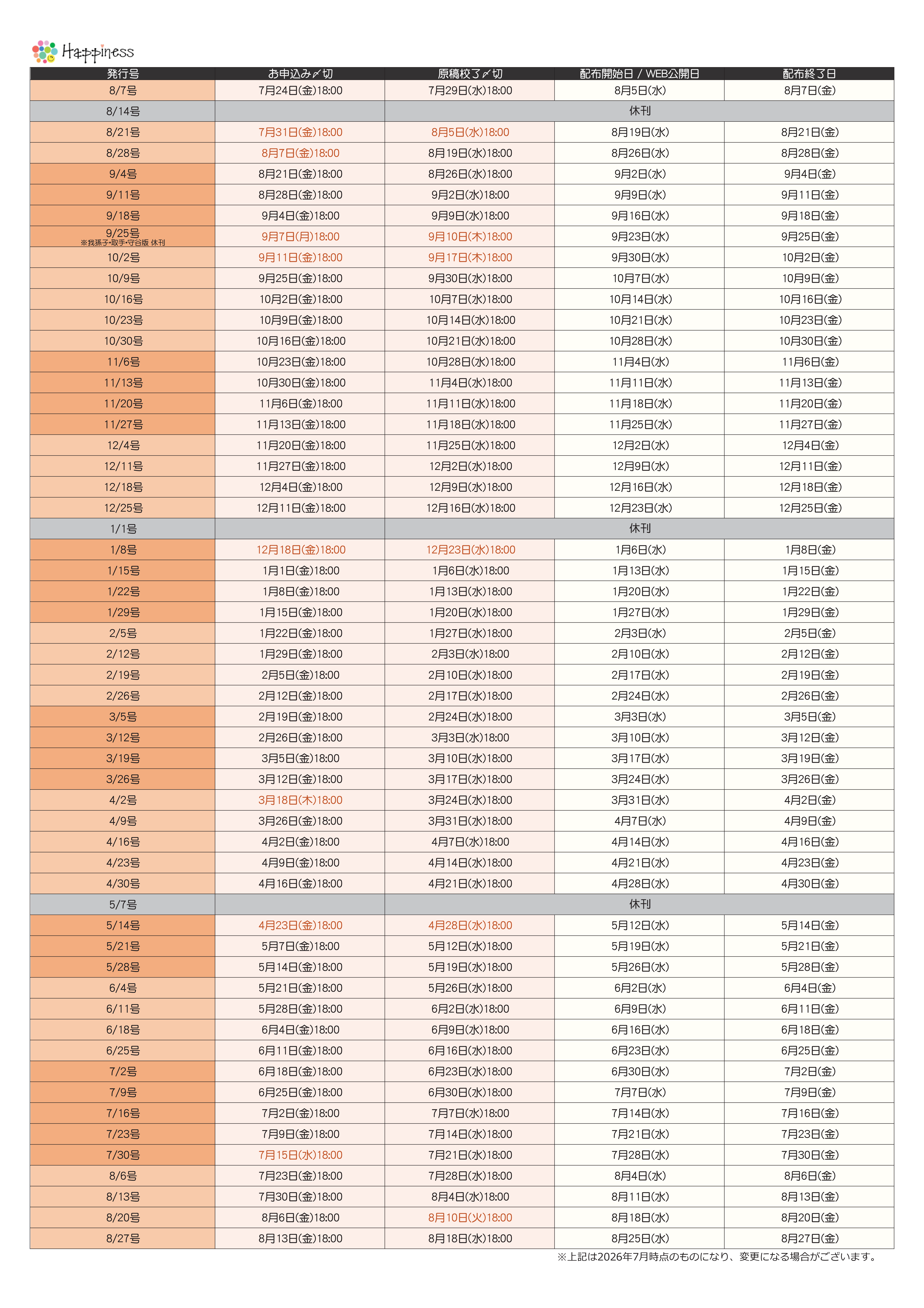 Happiness発行スケジュールPDF